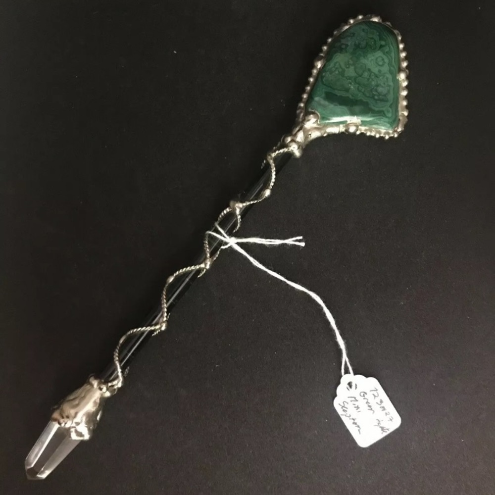 Green Agate & Crystal 9” Mini Scepter Wand